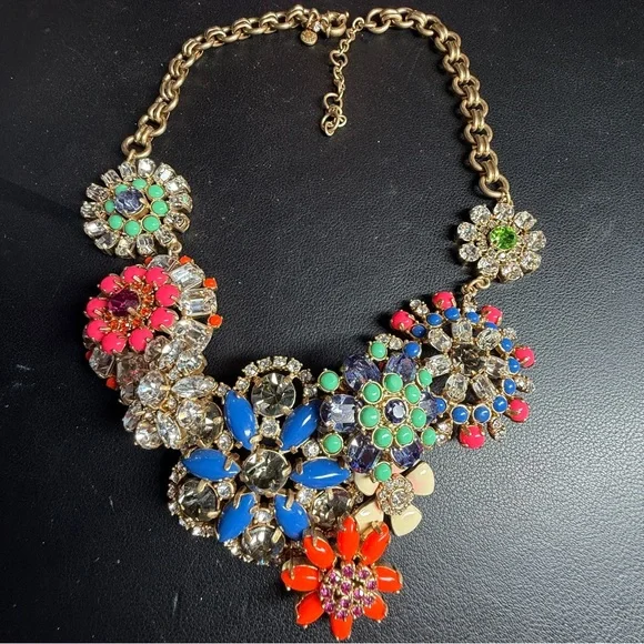 J.Crew Crystal Rainbow Flower Lattice Statement Necklace 18" +3"Ext - Picture 5 of 7